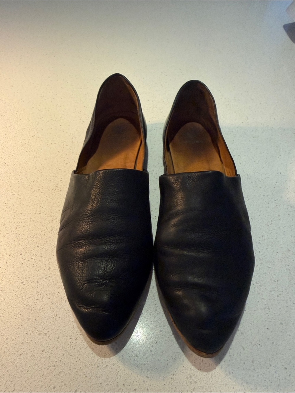 COCLICO Black Leather Women's Pointed Slip-On Loafers